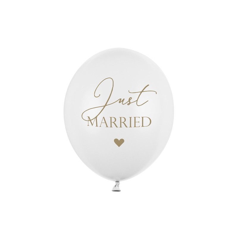 Balony 30cm, Just Married, P. Pure White (1 op. / 6 szt.)