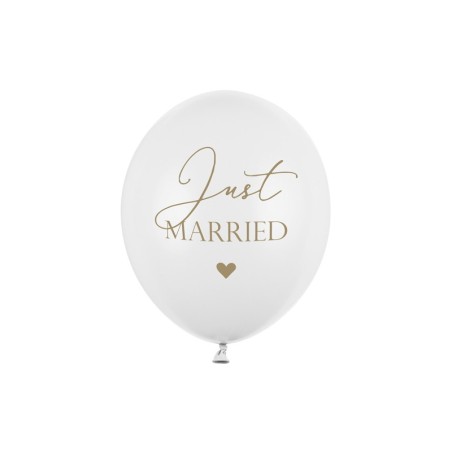 Balony 30cm, Just Married, P. Pure White (1 op. / 6 szt.)